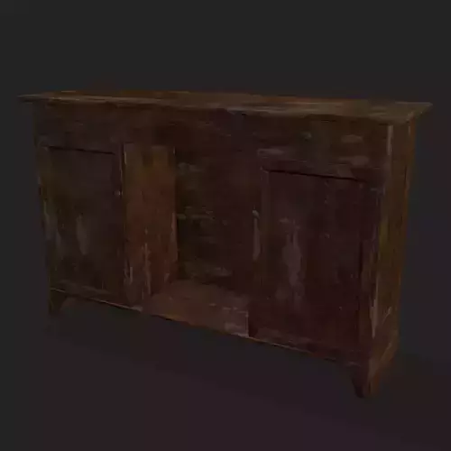 Rustic Wooden Double Door and Drawers Base Cabinet  Low-poly 3D model