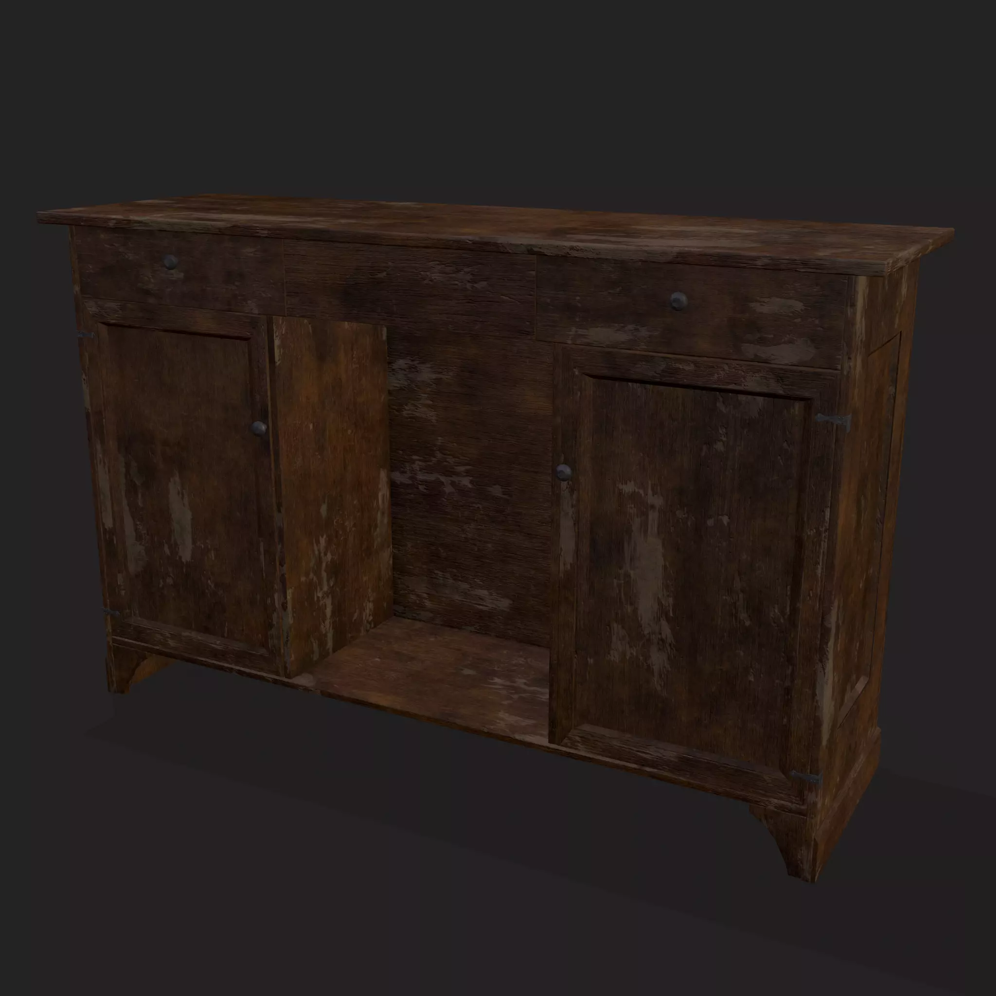 Rustic Wooden Double Door and Drawers Base Cabinet Low-poly 3D model