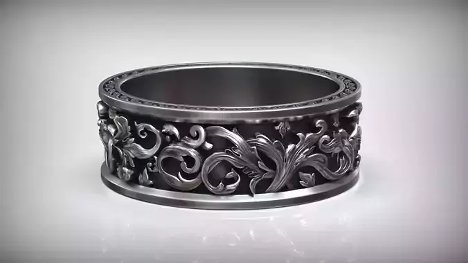 Royal Carved Rococo Ornament Wedding Band