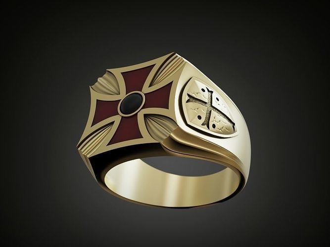 Ring Templar Maltese Cross shield onyx enamel 3D print model