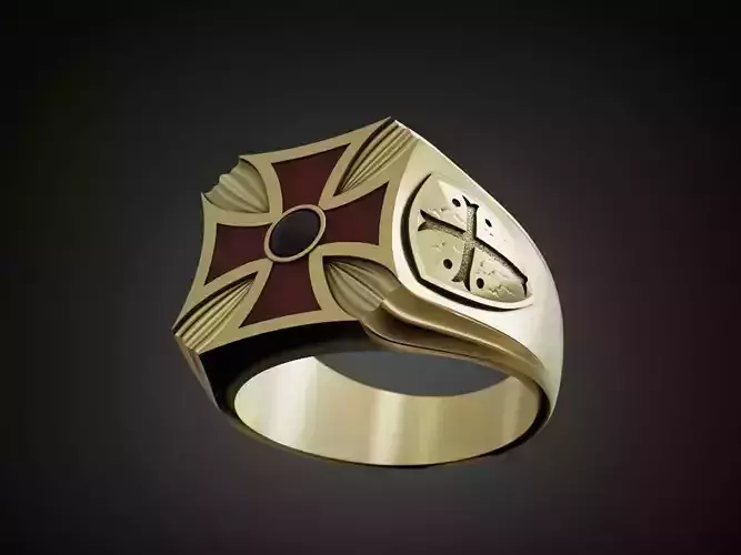 Ring Templar Maltese Cross shield onyx enamel
