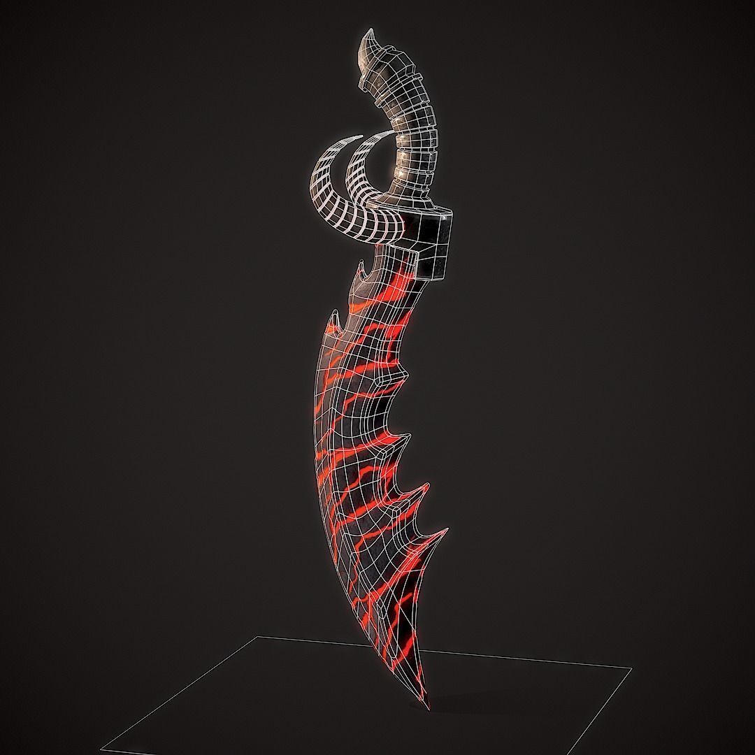 Stylized Curved Sword Low-poly 3D model_2
