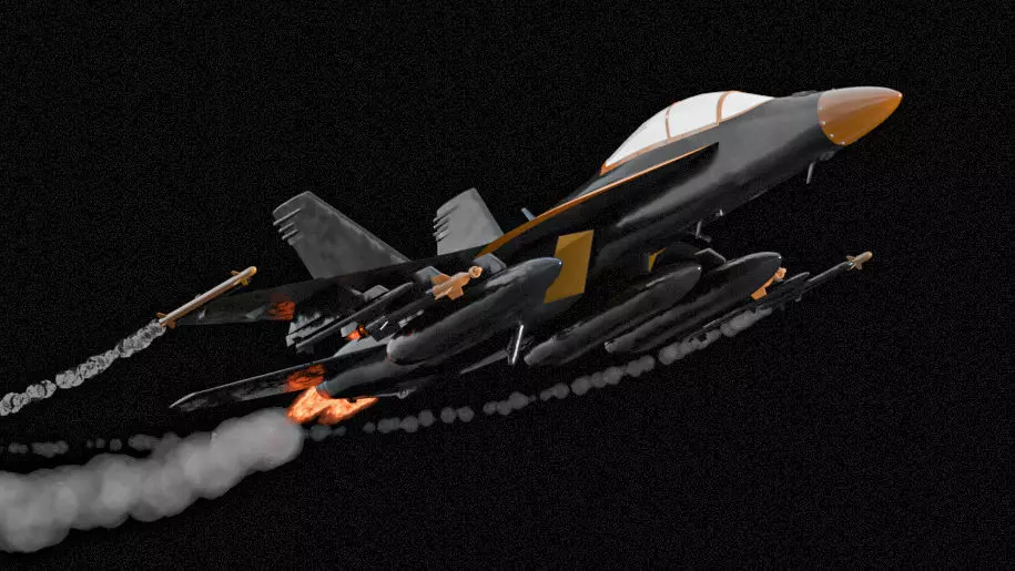 f18 black and gold rigged with procedural textures 3D model_0
