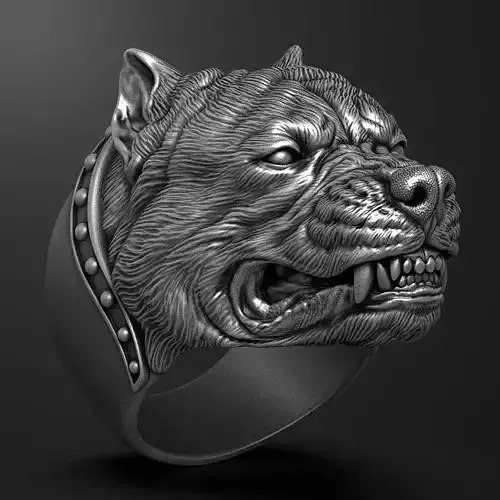 ring with angry pitbull head 3D print model