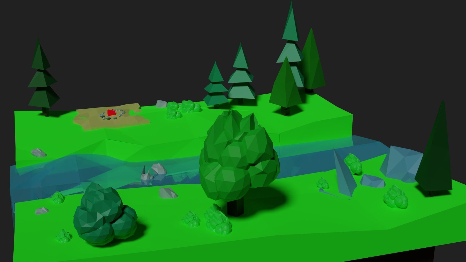 Low Poly small garden  Low-poly 3D model_1