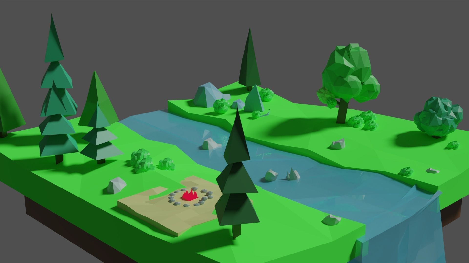 Low Poly small garden  Low-poly 3D model_4