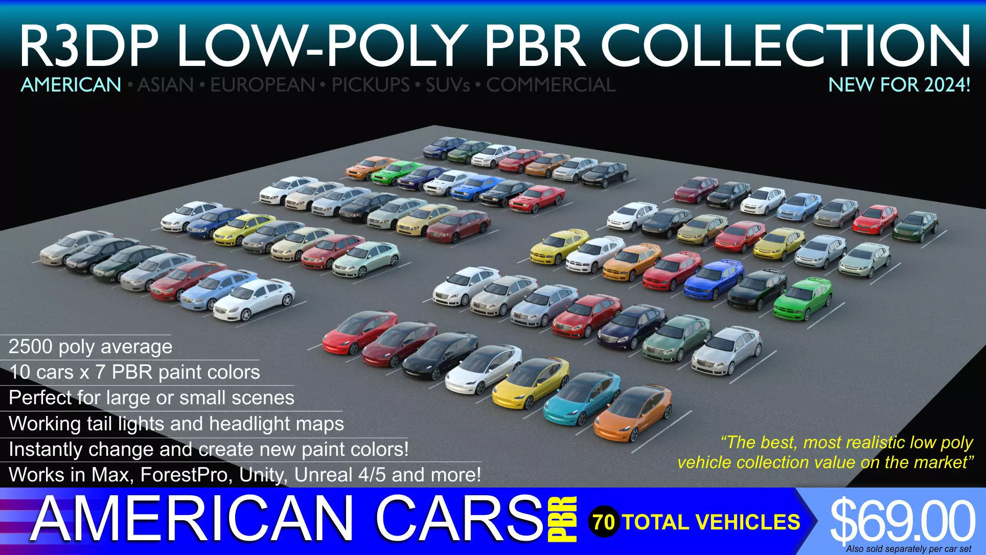 R3DP AMERICAN CARS LOW-POLY PBR COLLECTION - 70 Total Vehicles Low-poly 3D model_0