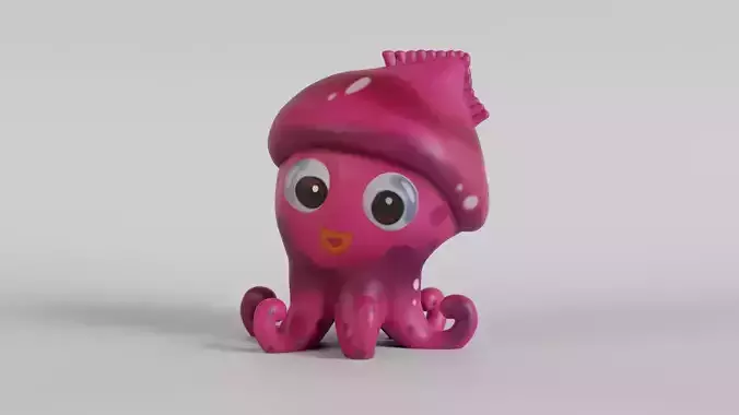 Adorable Cartoon Style Squid Character