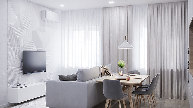 Light Pastel Wood Apartment 2019 3D Scene 3D model