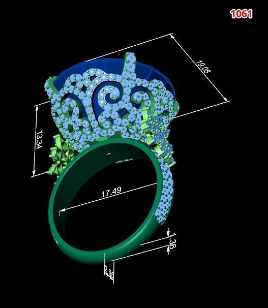 Gold ring with big central stone and small diamonds 3D print model_1