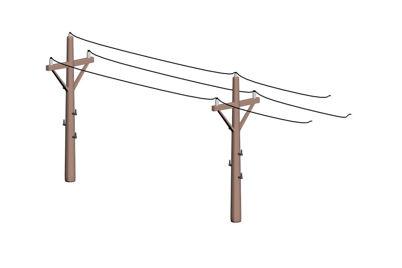 Toony Telephone Pole with Electric Wire 3D model_2