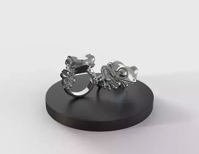 frogring 3D print model silver ring with two frogs