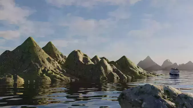 landscape scene with hill and water