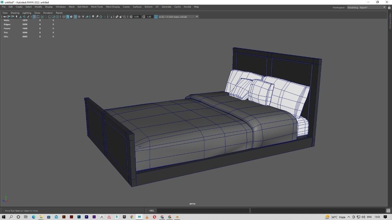 Low Poly game Ready Bed Free 3D model_1