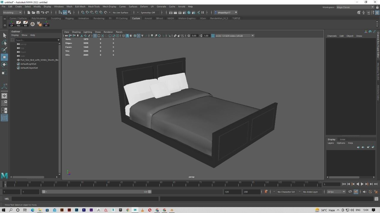 Low Poly game Ready Bed Free 3D model_3