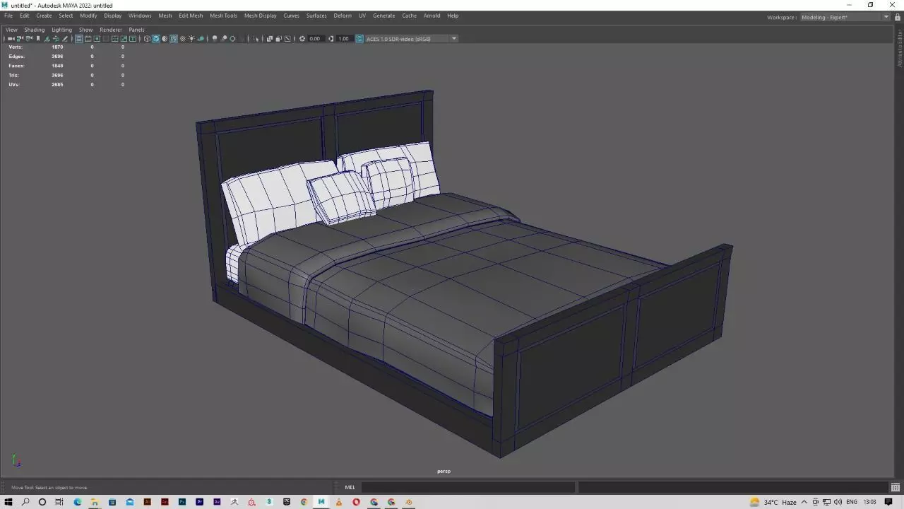 Low Poly game Ready Bed Free 3D model_0