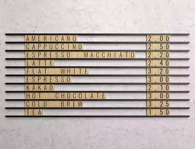 Wooden Letter Board coffee and bakery menu