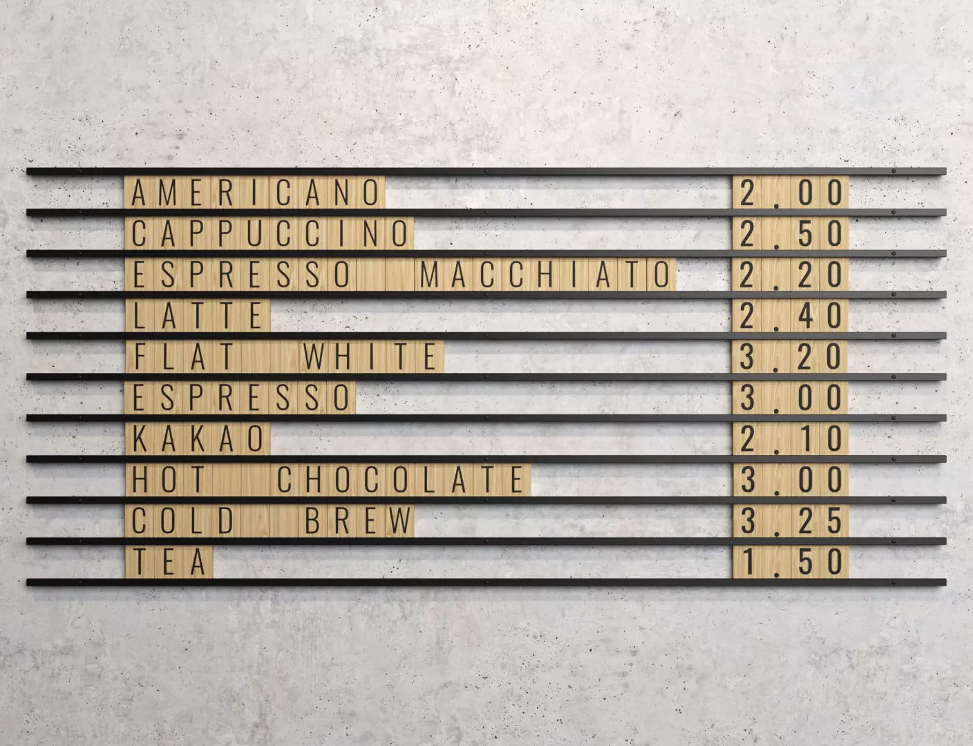 Wooden Letter Board coffee and bakery menu Low-poly 3D model_0