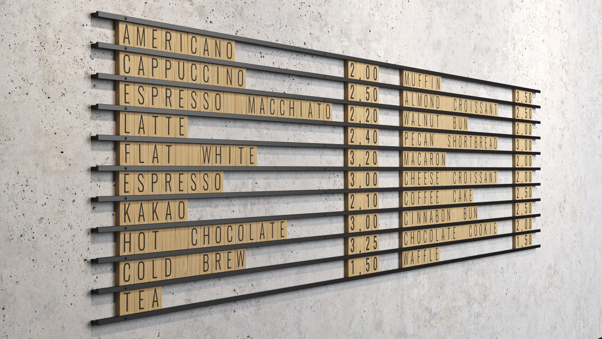 Wooden Letter Board coffee and bakery menu Low-poly 3D model_2
