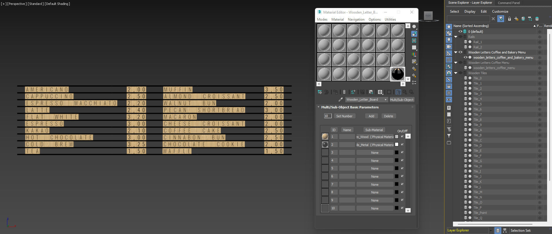 Wooden Letter Board coffee and bakery menu Low-poly 3D model_8