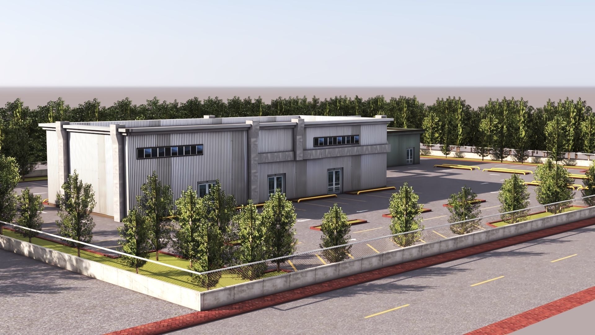 Logistics Warehouse Storage Building Units and Car Park  Low-poly 3D model_11