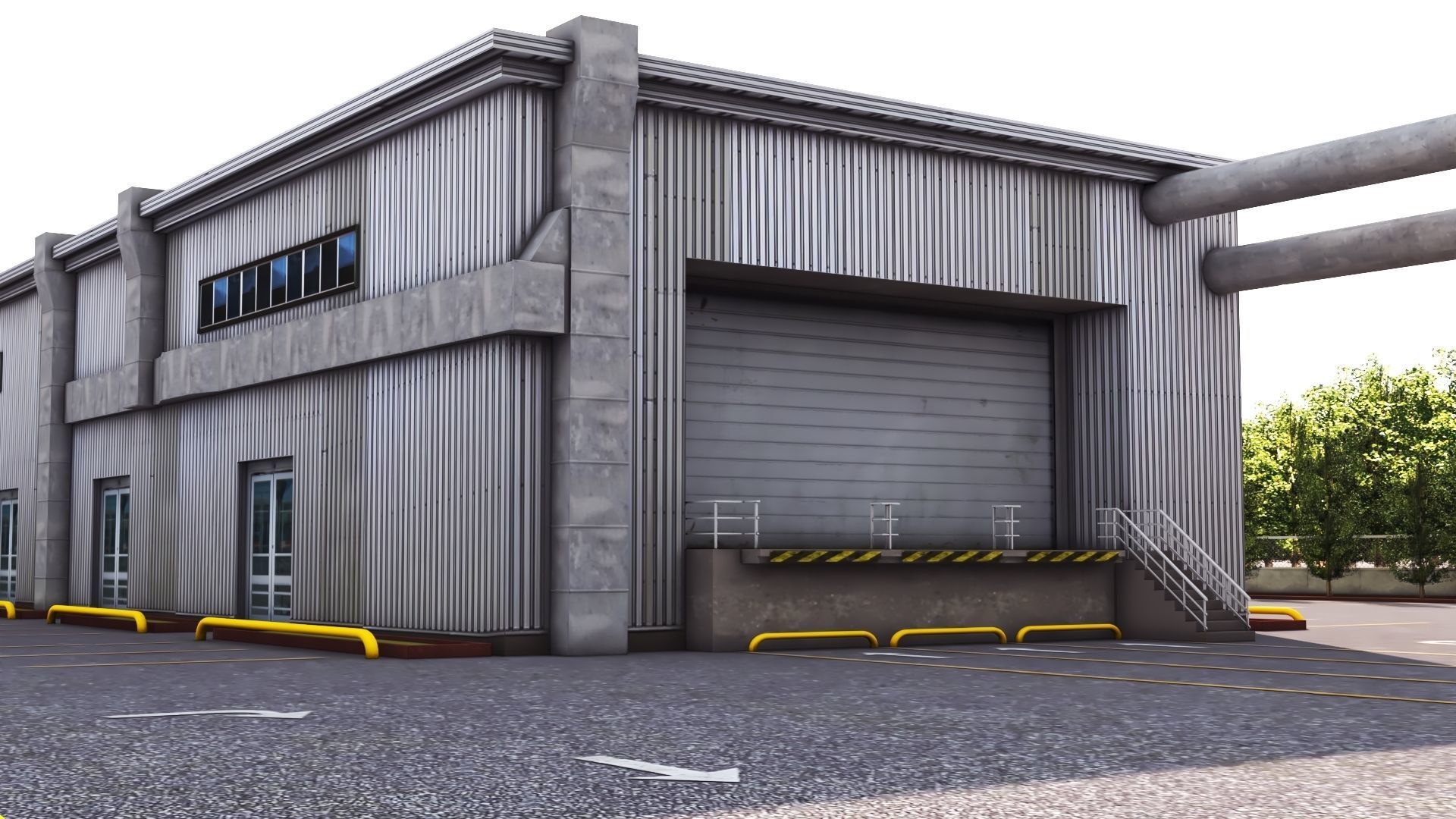 Logistics Warehouse Storage Building Units and Car Park  Low-poly 3D model_7