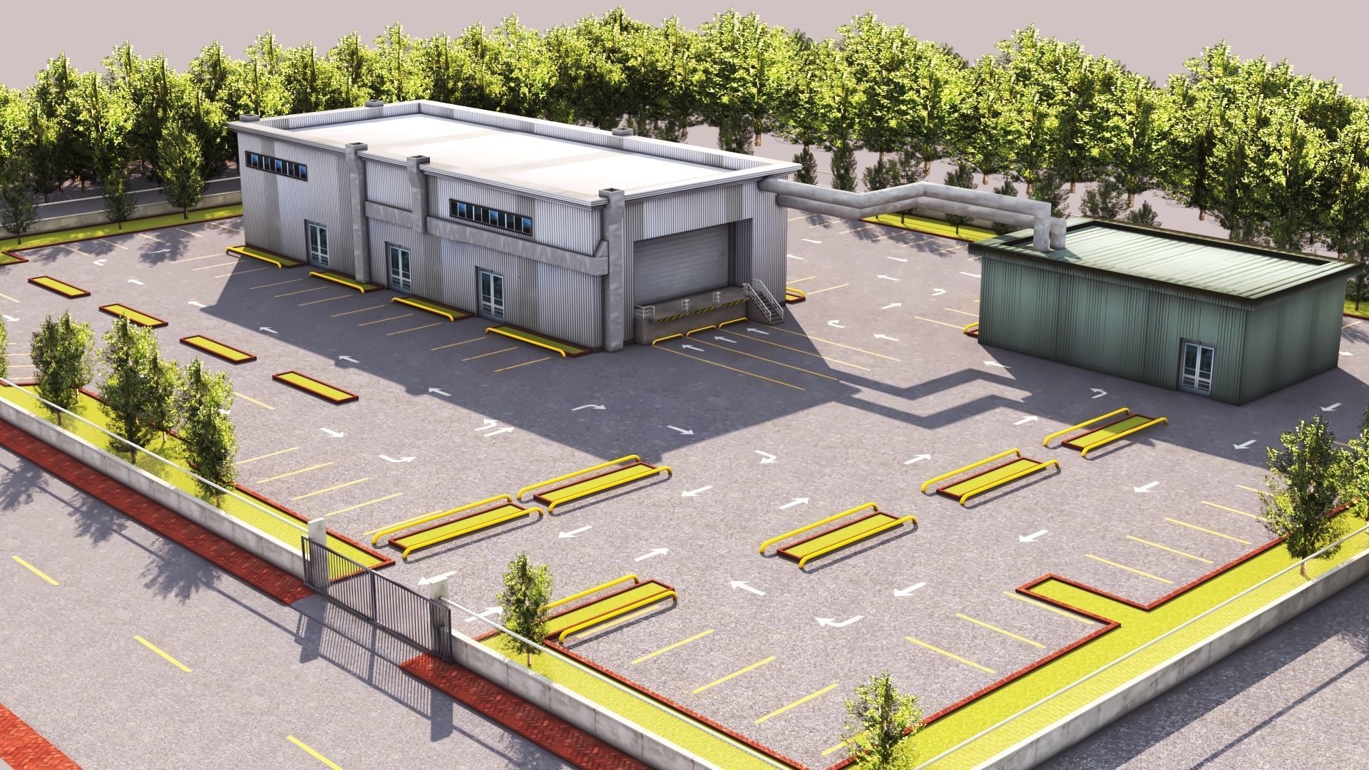 Logistics Warehouse Storage Building Units and Car Park  Low-poly 3D model_2