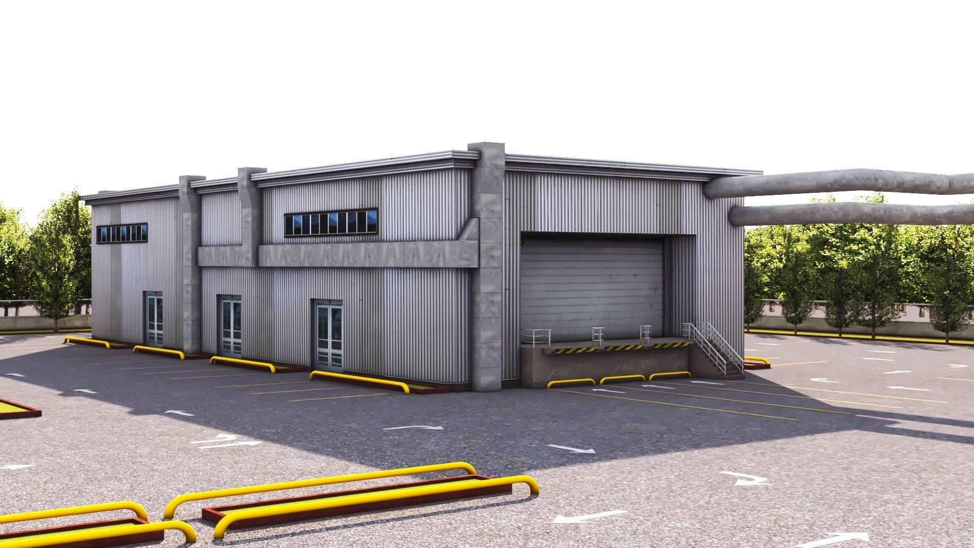 Logistics Warehouse Storage Building Units and Car Park  Low-poly 3D model_4