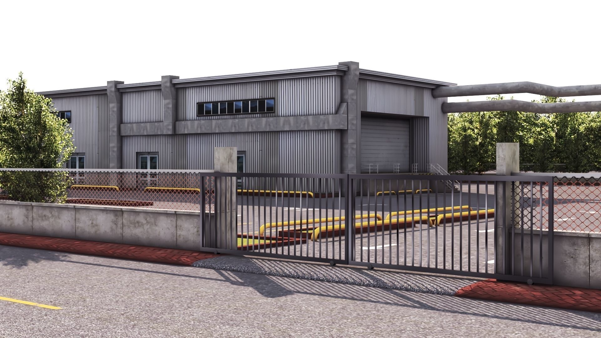 Logistics Warehouse Storage Building Units and Car Park  Low-poly 3D model_5