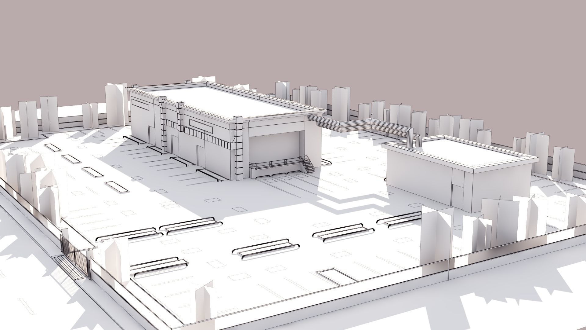 Logistics Warehouse Storage Building Units and Car Park  Low-poly 3D model_13