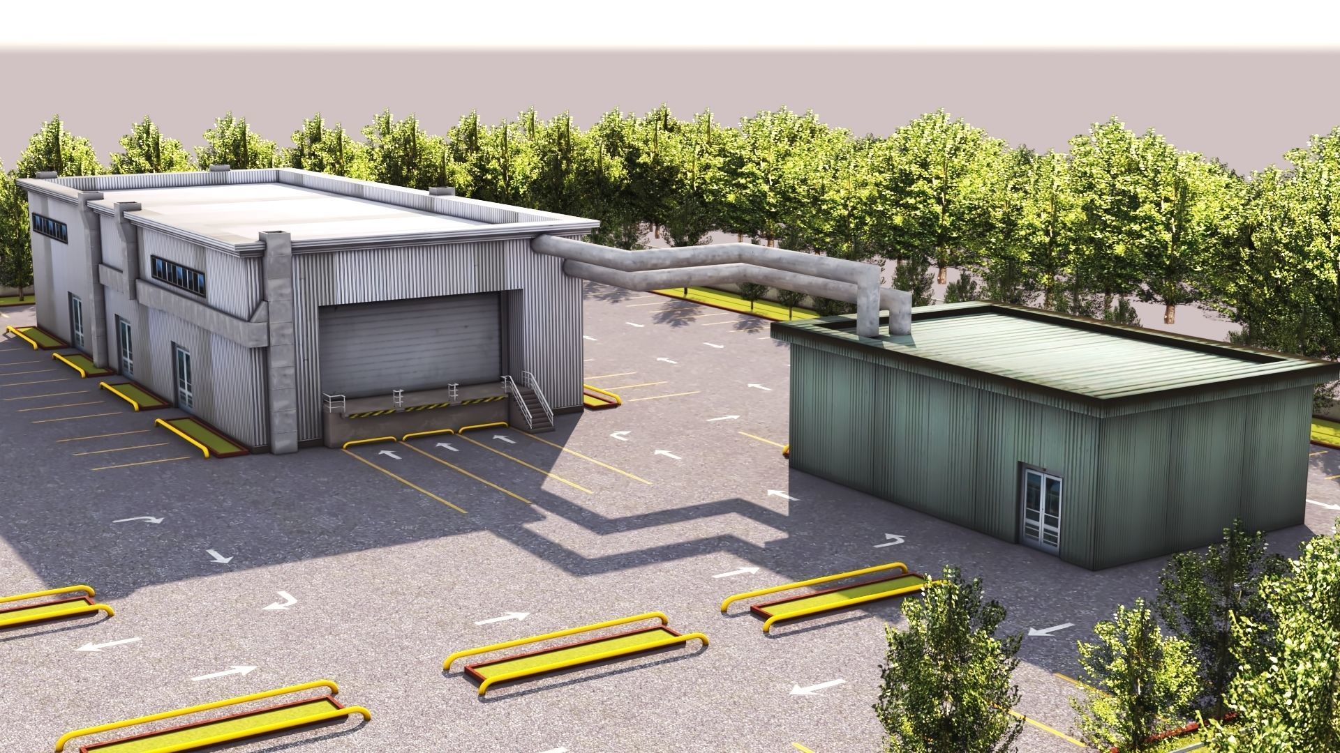 Logistics Warehouse Storage Building Units and Car Park  Low-poly 3D model_8