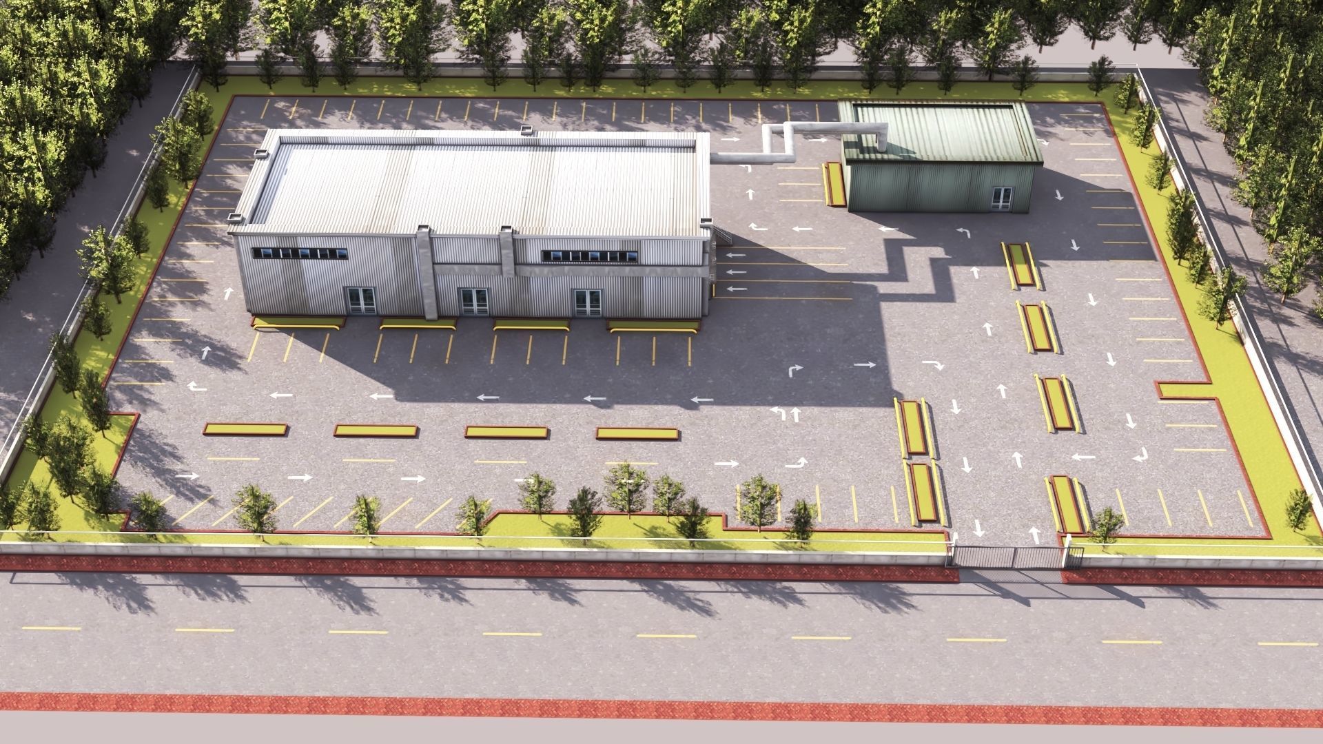 Logistics Warehouse Storage Building Units and Car Park  Low-poly 3D model_16