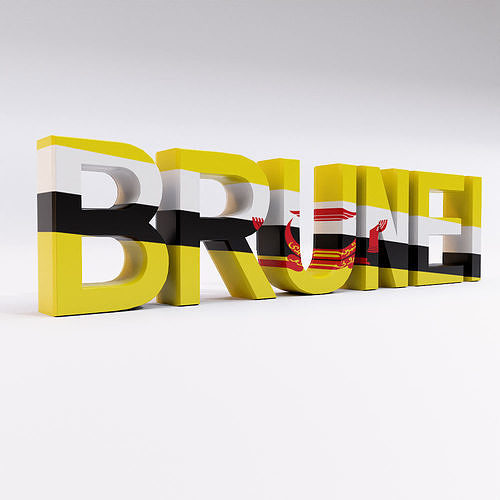 Brunei country name text 3d model  Low-poly 3D model