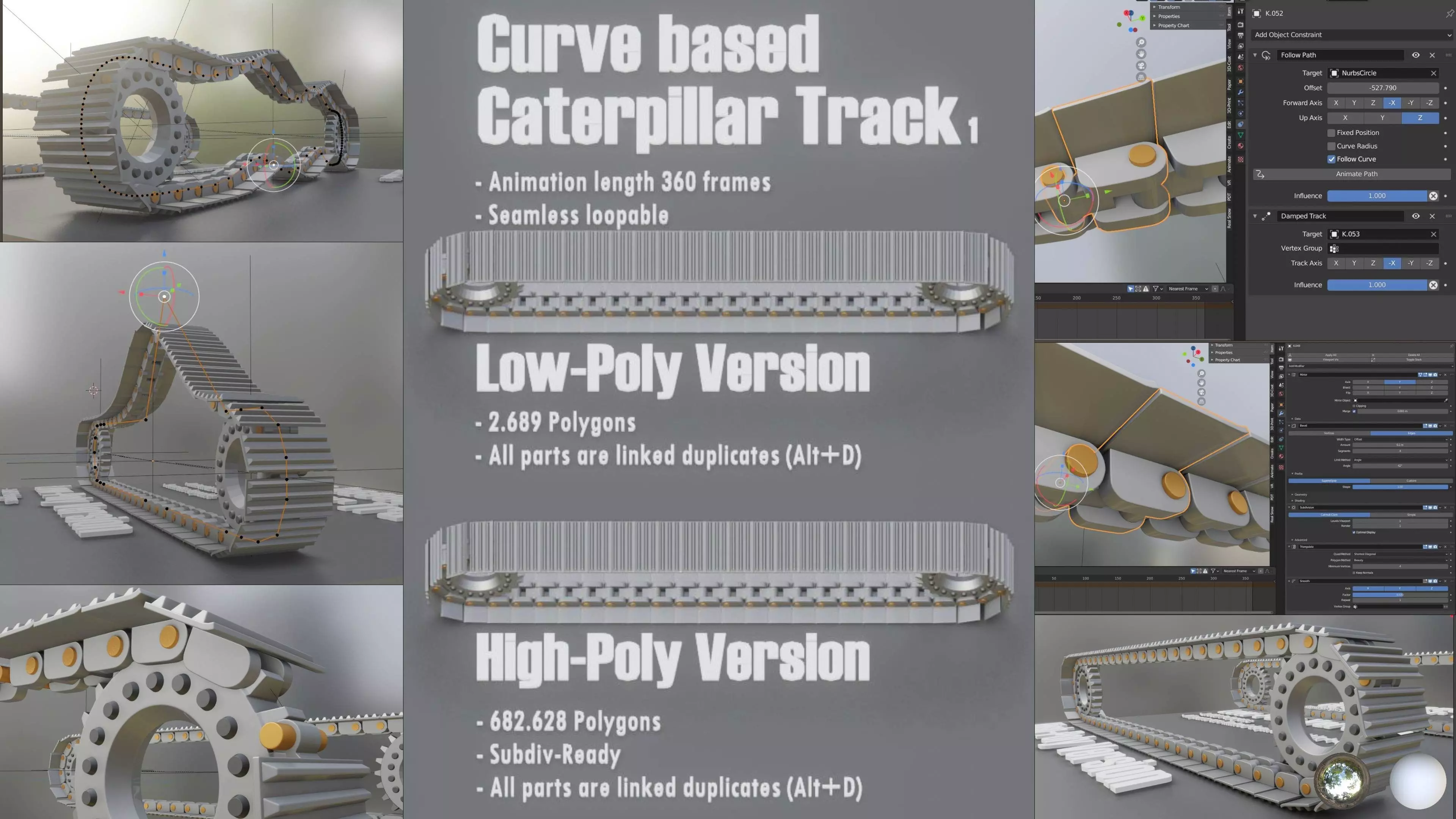Curve based Caterpillar Track Low-poly 3D model
