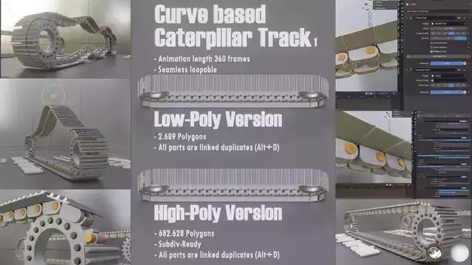 Curve based Caterpillar Track  Low-poly 3D model
