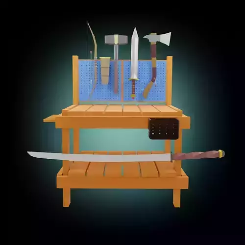 3D model WEAPONPACK low-poly game ready wooden bench VR / AR / low-poly ...
