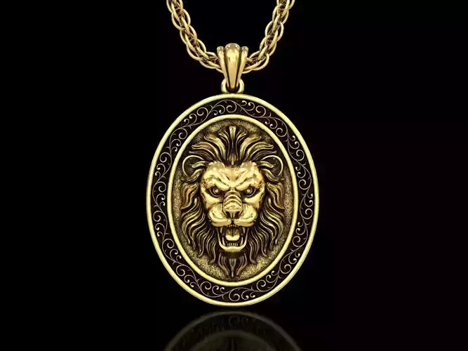 Angry Lion Head5 Medallion Pendant V2