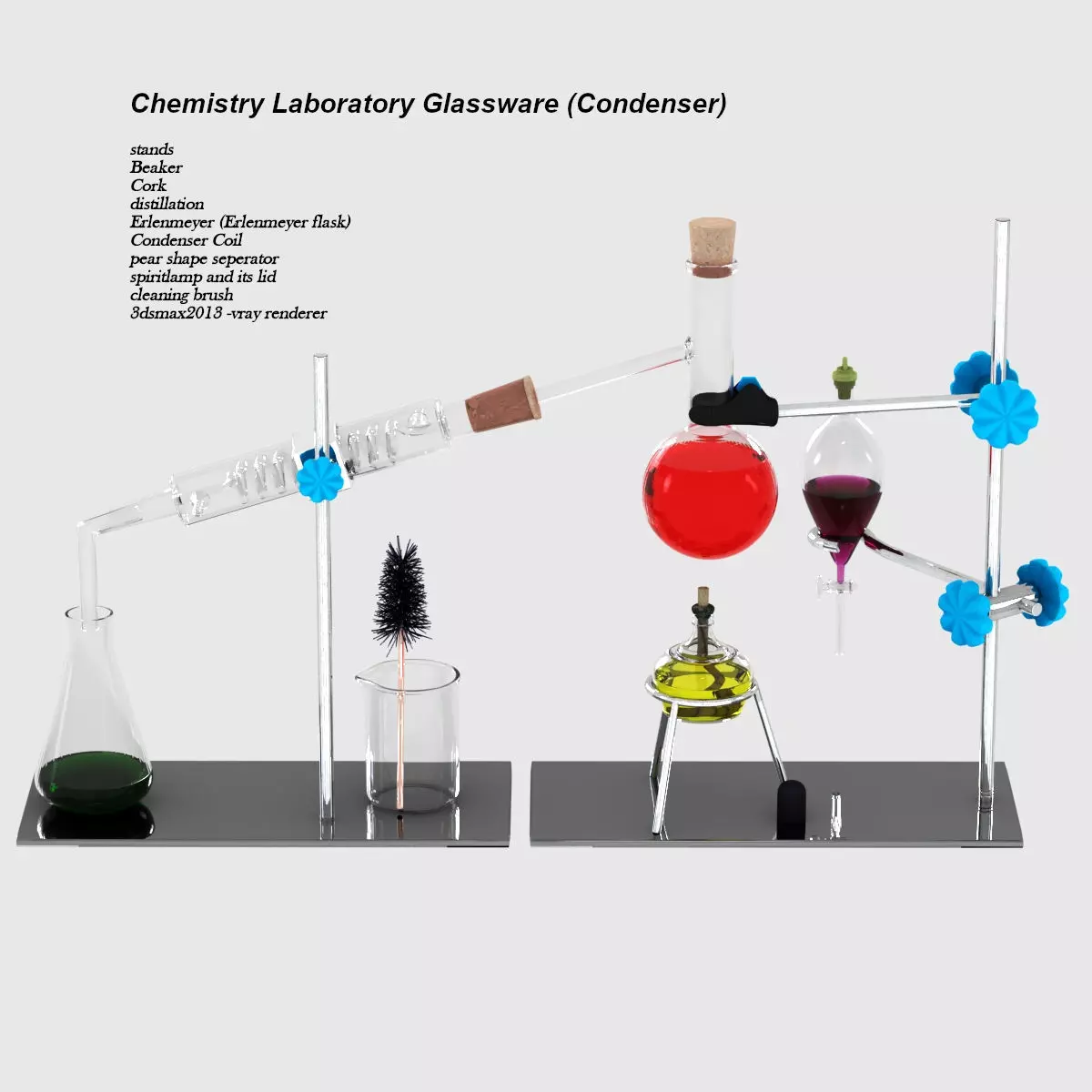 Chemistry Laboratory Glassware Condenser Low-poly 3D model_0