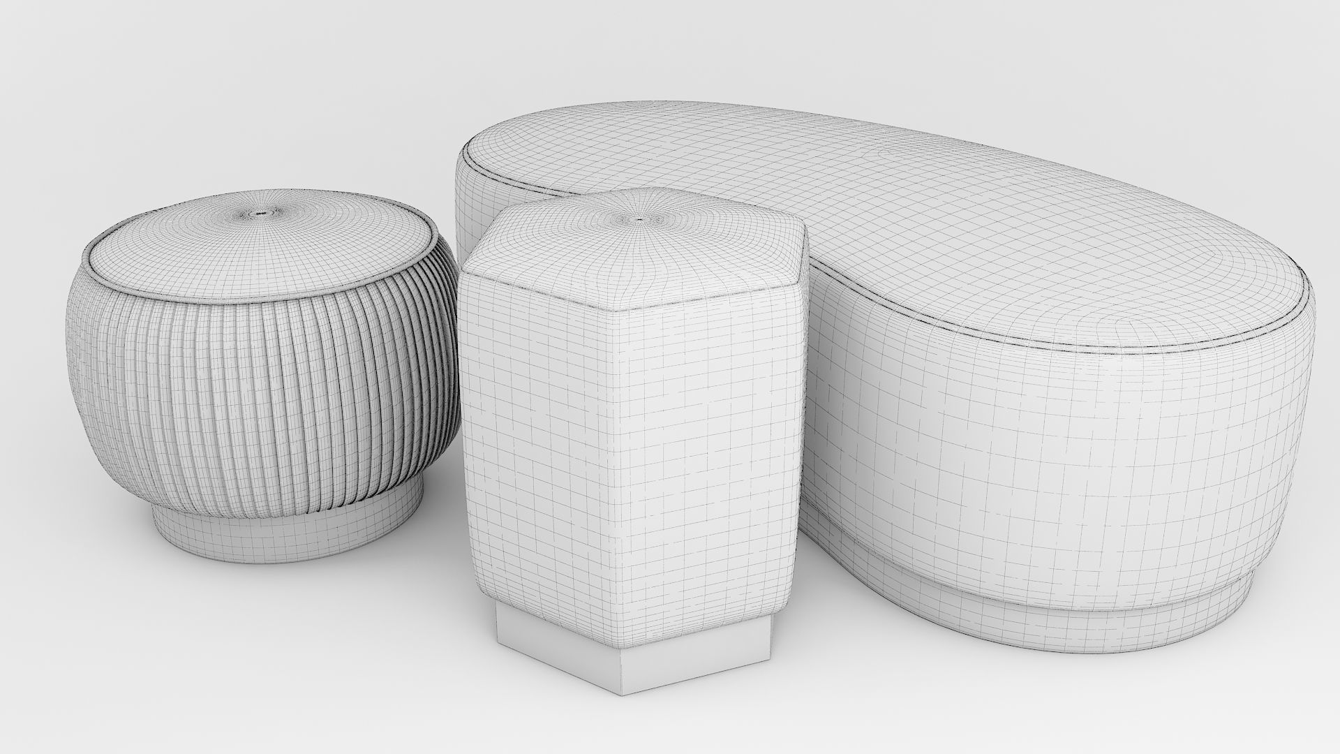 Ottoman set 2 stools and ottomans Low-poly 3D model_4