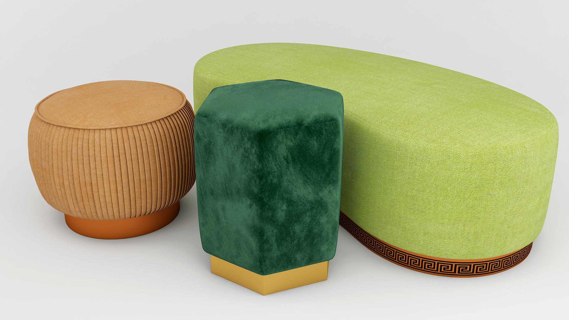 Ottoman set 2 stools and ottomans Low-poly 3D model_1