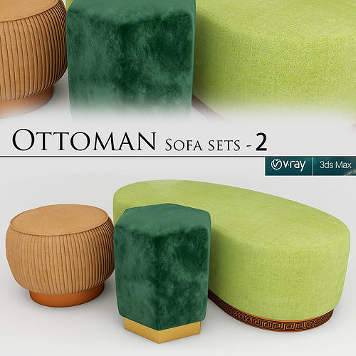 Ottoman set 2 stools and ottomans Low-poly 3D model