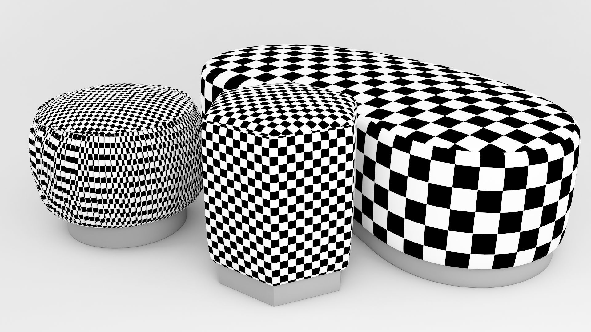 Ottoman set 2 stools and ottomans Low-poly 3D model_3