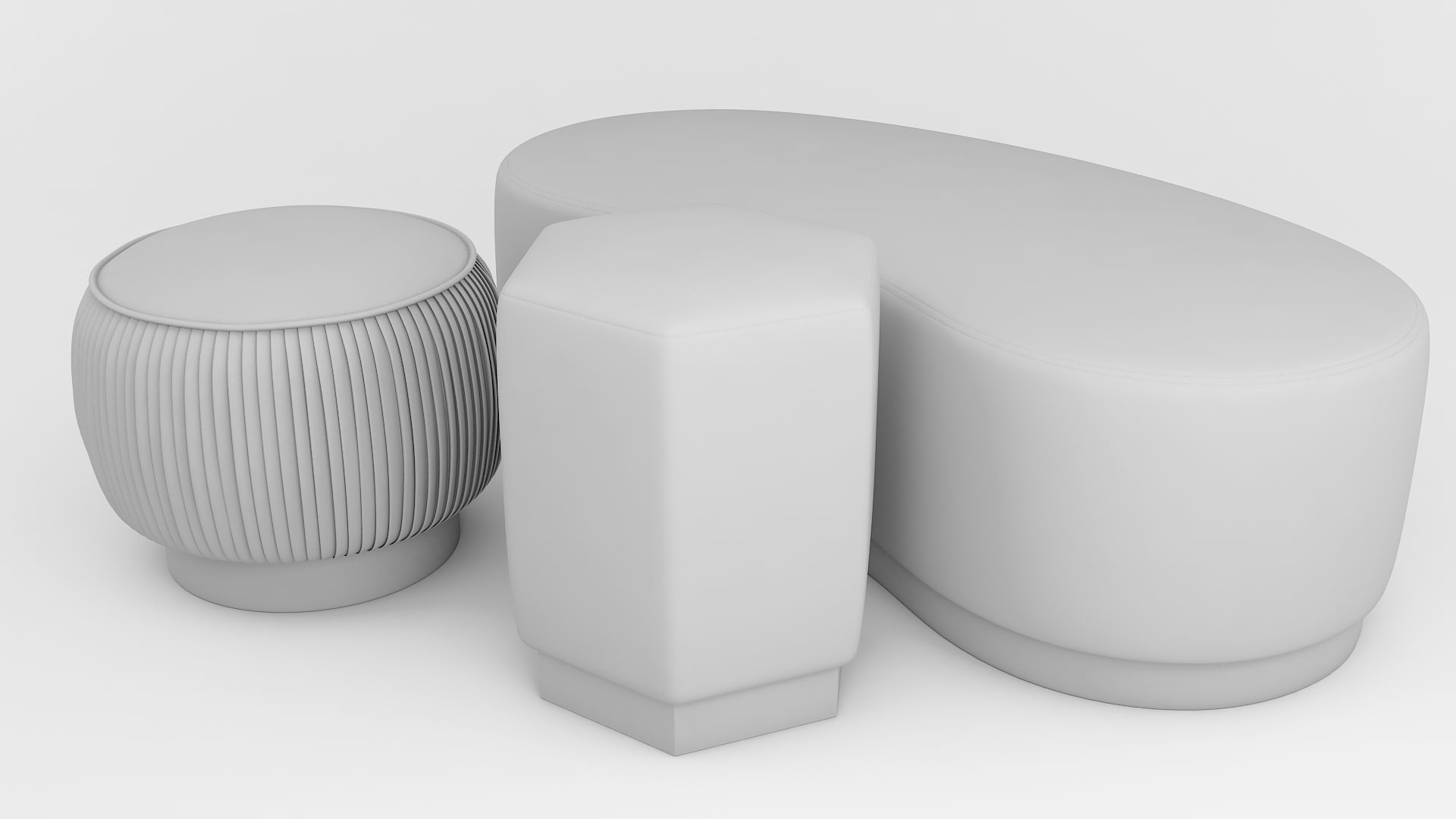 Ottoman set 2 stools and ottomans Low-poly 3D model_2