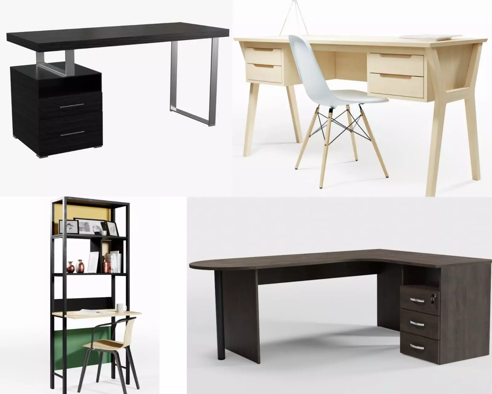 Desk Collection modern with two drawers Low-poly 3D model_0