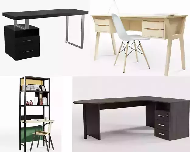 Desk Collection modern with two drawers Low-poly 3D model