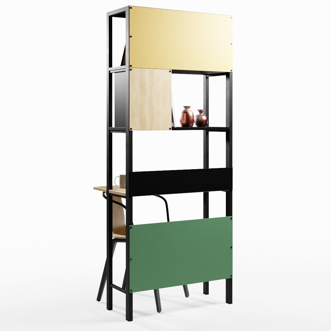 Desk Collection modern with two drawers Low-poly 3D model_9