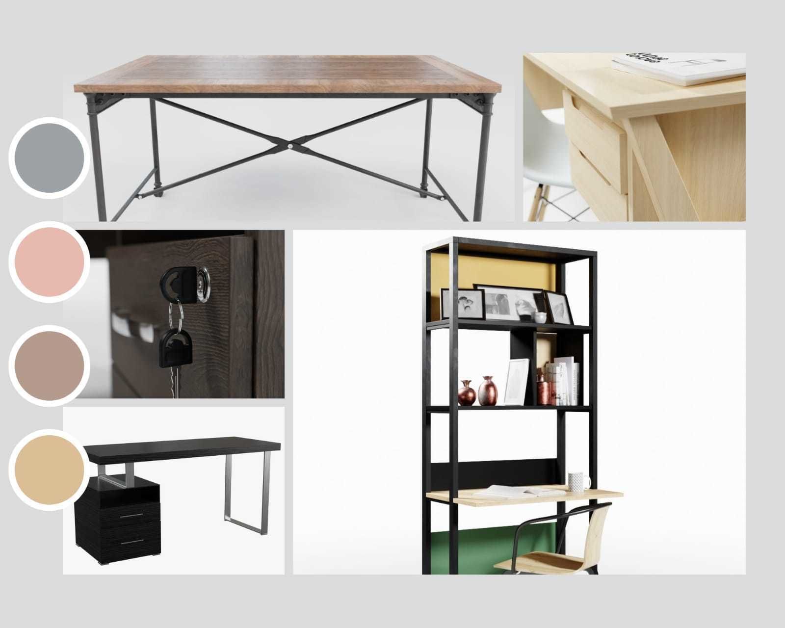 Desk Collection modern with two drawers Low-poly 3D model_1