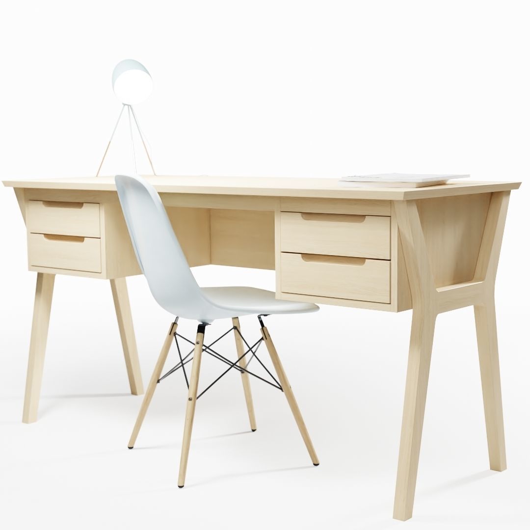 Desk Collection modern with two drawers Low-poly 3D model_4