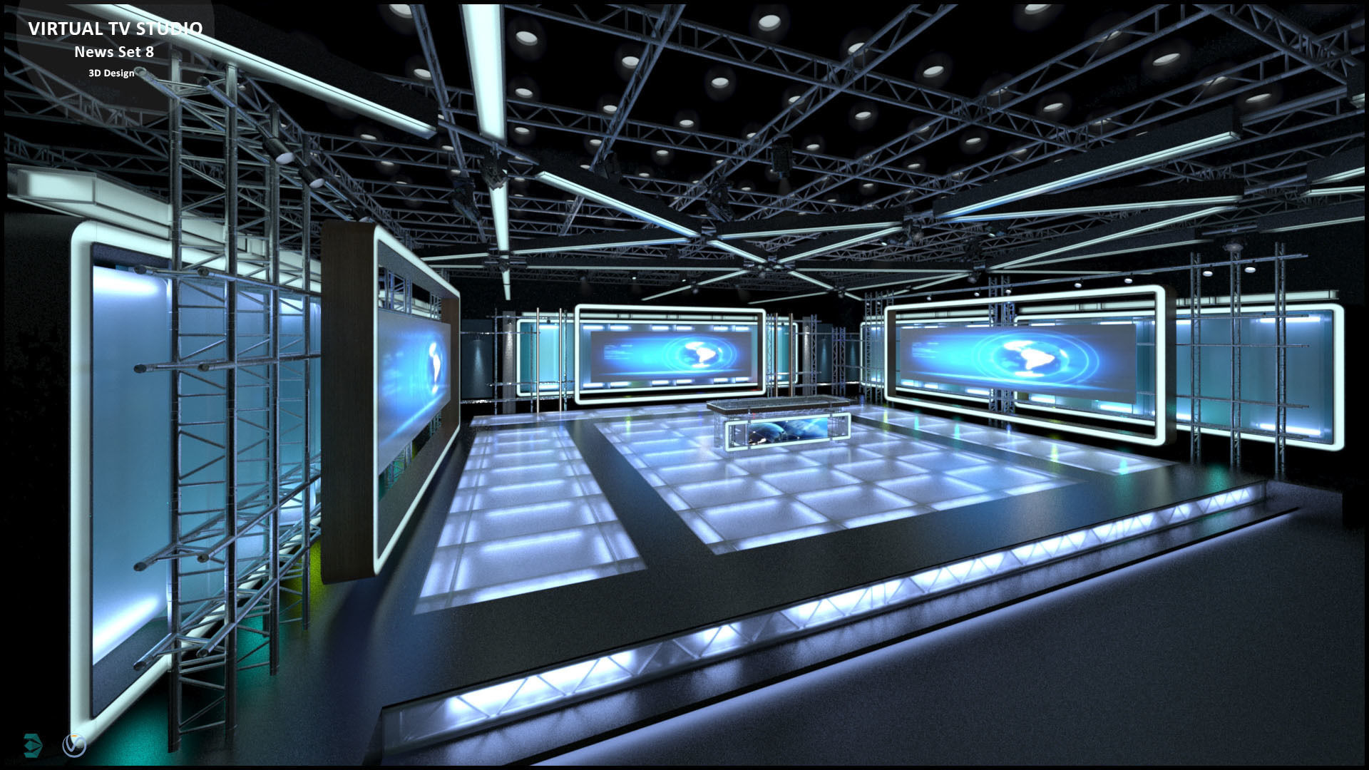 Virtual TV Studio News Set 8 3D model_3