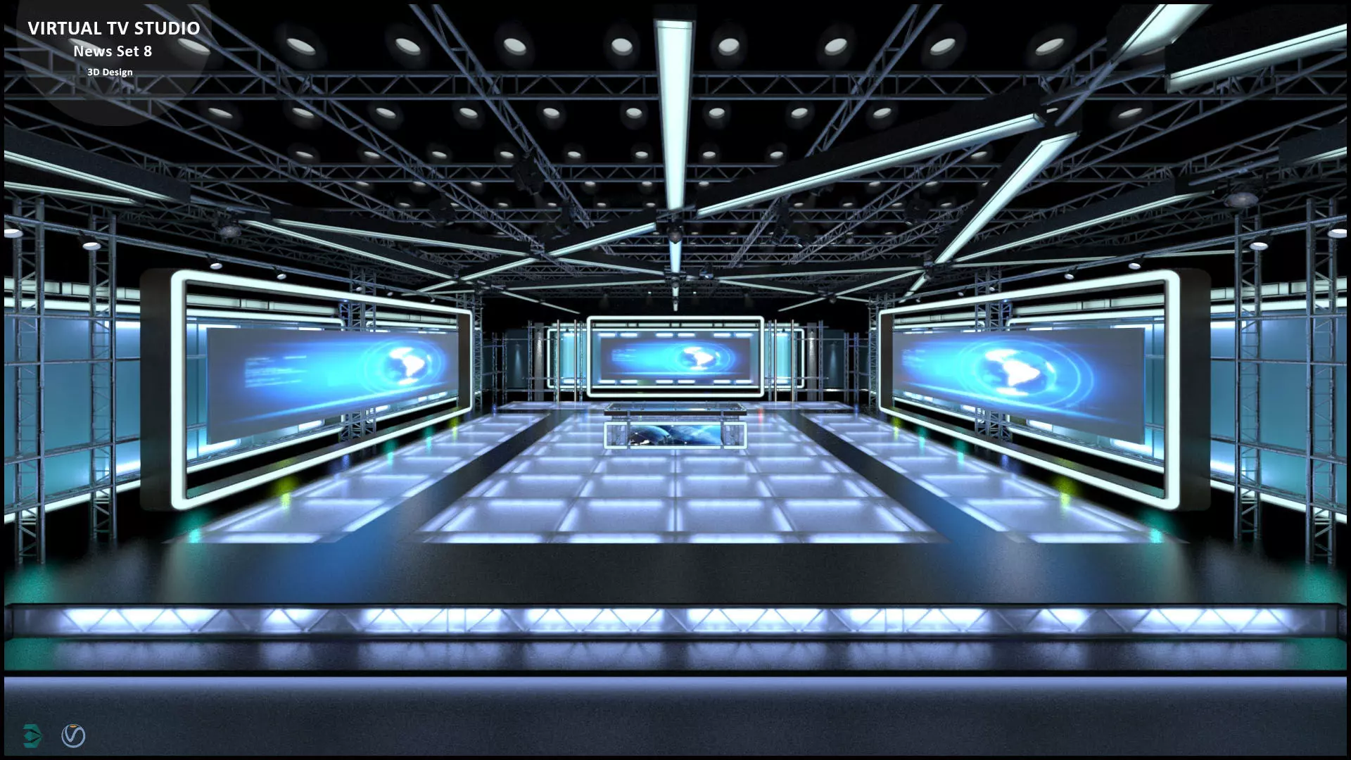 Virtual TV Studio News Set 8 3D model_0